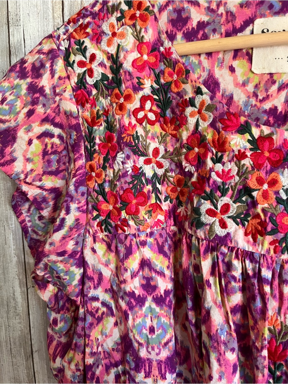 Savanna Jane Embroidered Ikat Floral Boho Blouse Top 1X Plus Size - Picture 3 of 5